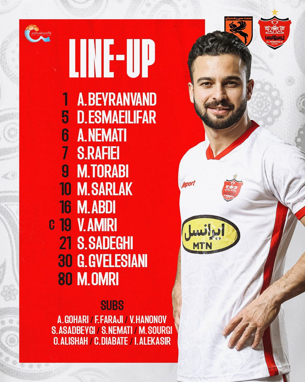 ترکیب پرسپولیس مقابل مس رفسنجان مشخص شد