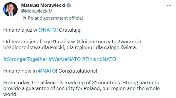 Finland officially joined NATO, Polish PM says