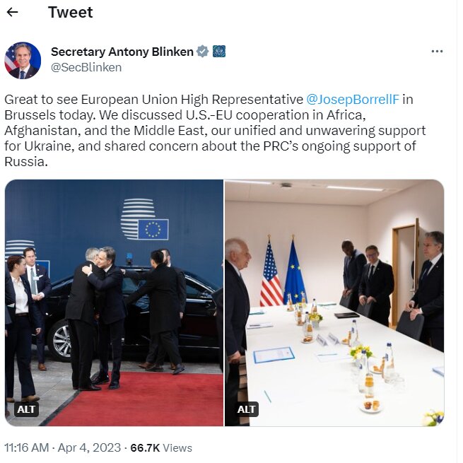 بلینکن: درباره تداوم حمایت چین از روسیه با «بورل» رایزنی کردیم
