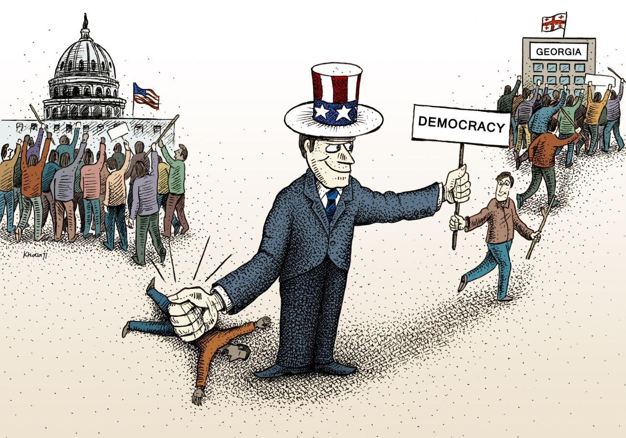 آشوبگری آمریکایی به بهانه دموکراسی + کاریکاتور