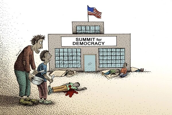 تناقض آمریکایی در ادعای دموکراسی + کاریکاتور
