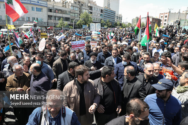 تہران، القدس ریلی میں ایرانی صدر آیت اللہ رئیسی کی شرکت
