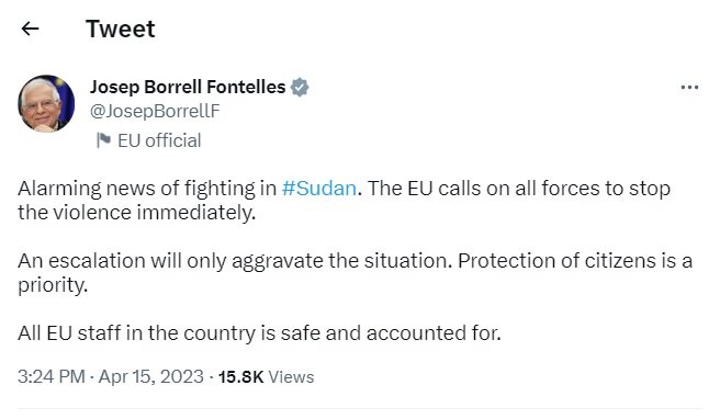 موضع‌گیری «جوزف بورل» در قبال تحولات سودان