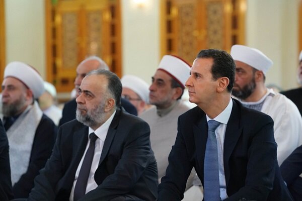 حضور «بشار اسد» در مراسم نماز عید فطر در دمشق+ تصاویر