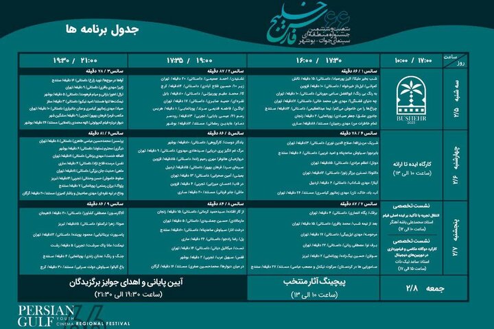 اکران ۲۱ فیلم و ۲ کارگاه در روز دوم جشنواره منطقه‌ای بوشهر