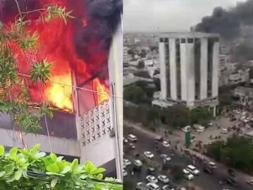 شاہراہ فیصل پر 10 منزلہ عمارت میں آگ بھڑک اُٹھی