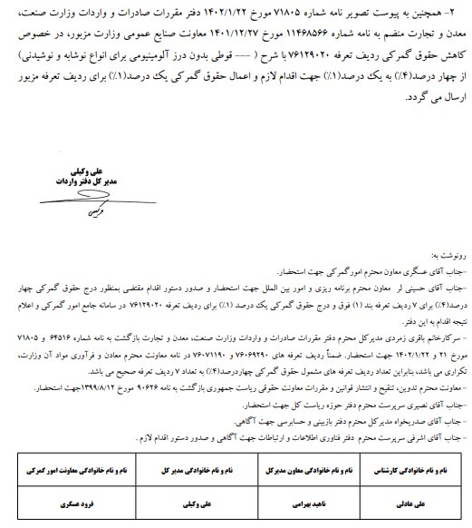 حقوق گمرکی ۷ ردیف تعرفه کالایی به ۴ درصد افزایش یافت