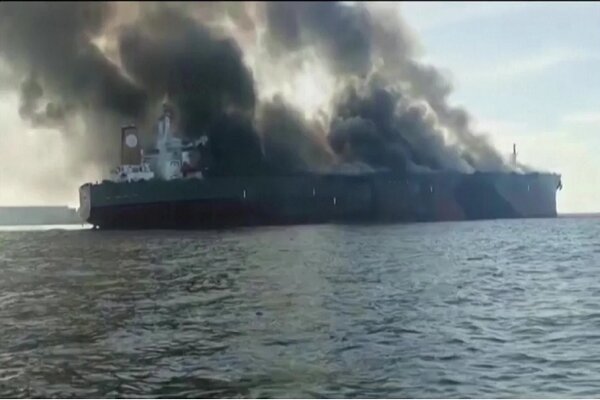 Oil tanker catches fire off Malaysian coast, 3 crew missing
