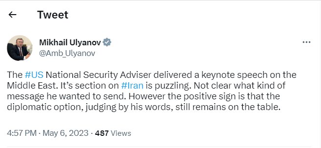 Ulyanov reacts to Jake Sullivan's remarks on Iran atomic case