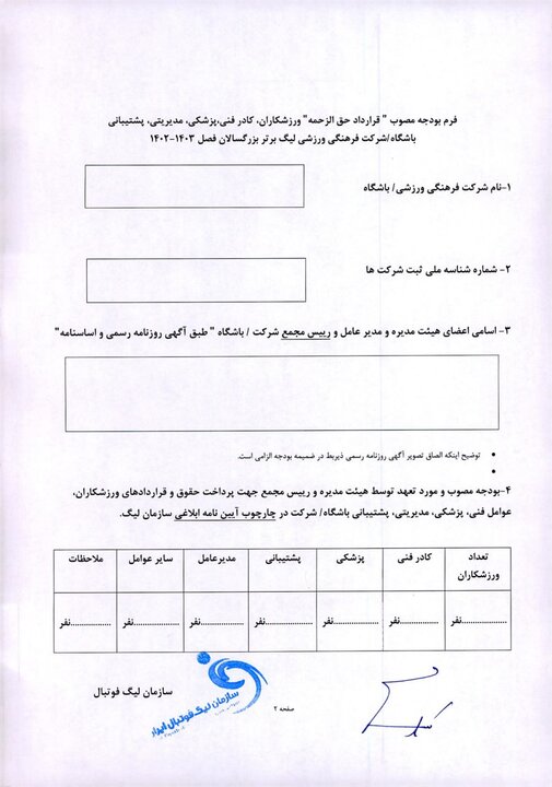 ابلاغ دستورالعمل تکمیلی و سقف بودجه به باشگاه های لیگ برتری