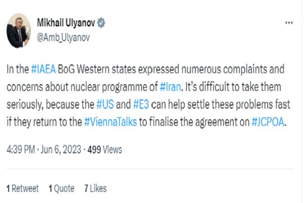 Ulyanov reacts to EU statement against Iran nuclear activity