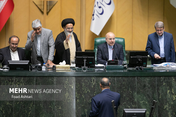 محمد باقر قالیباف رئیس مجلس شورای اسلامی در جلسه رای اعتماد وزیر پیشهادی جهاد کشاورزی حضور دارد