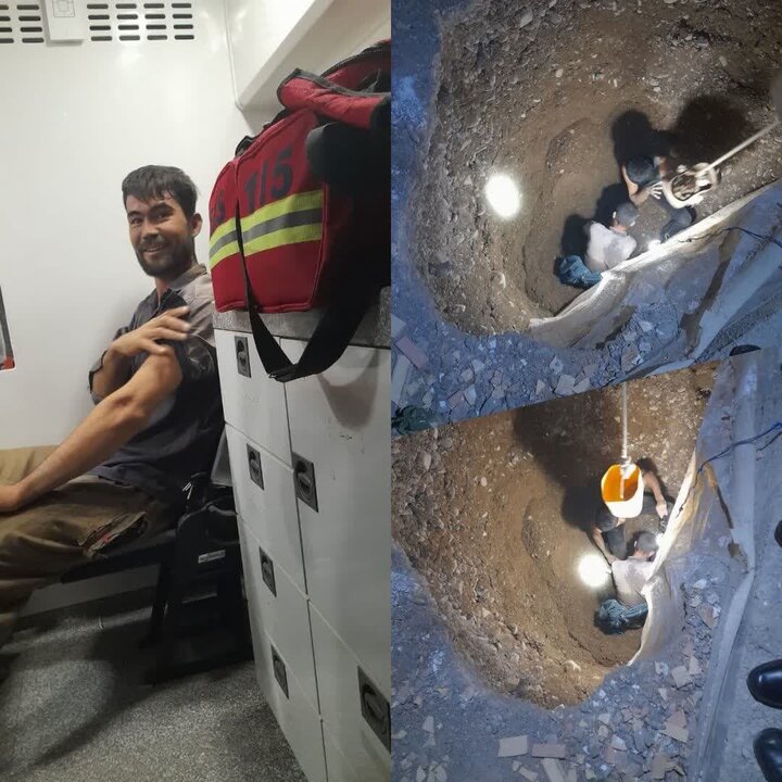 نجات مرد جوان از زیر آوار چاه در چهارباغ