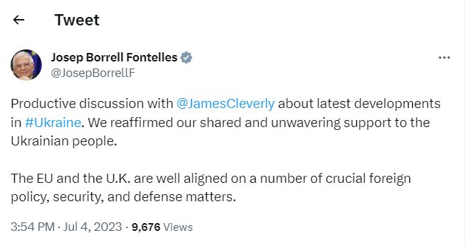 «جوزف بورل» و وزیر خارجه انگلیس درباره اوکراین رایزنی کردند