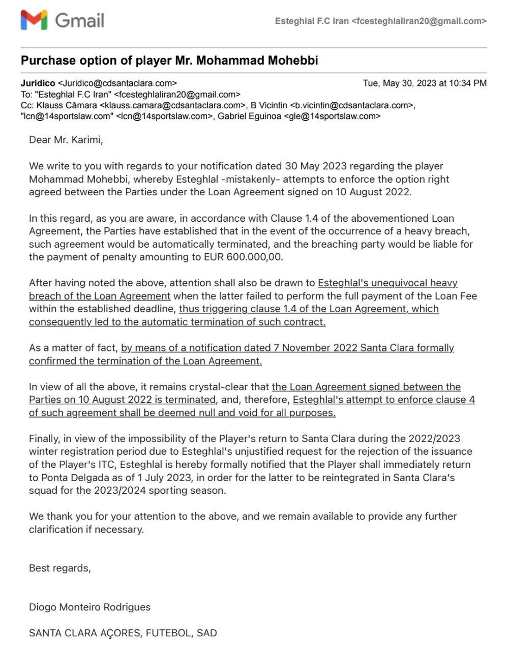 اطلاعیه باشگاه استقلال درباره محمد محبی