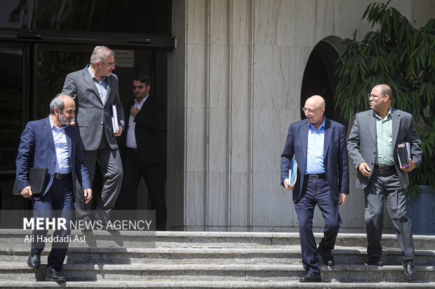 رضا مراد صحرایی وزیر آموزش و پرورش، محمد علی زلفی گل وزیر علوم، داوود منظور رئیس سازمان برنامه و بودجه و پیمان جبلی رئیس صدا و سیما در حاشیه جلسه هیئت دولت حضور دارند