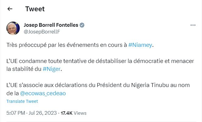 واکنش اتحادیههای آفریقا و اروپا بهتلاش برای انجام کودتا درنیجر