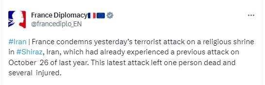 UK envoy, France react to Sun. terrorist attack in Iran