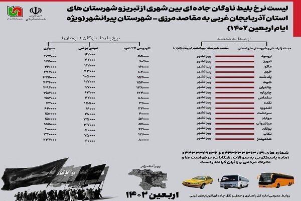 زوار اربعین حسینی با کمترین قیمت به تمرچین می رسند/لیست قیمت ها