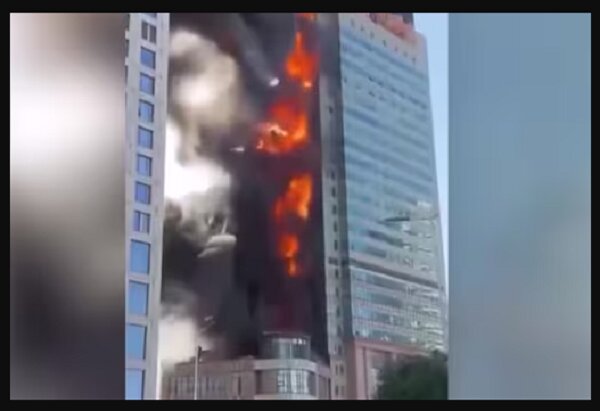 Huge engulfs office building in China's Tianjin