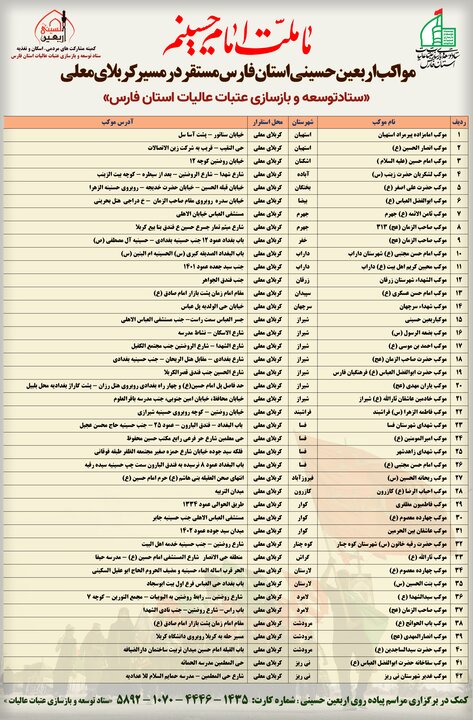 اسامی موکبهای فارس در اربعین ۱۴۰۲ اعلام شد