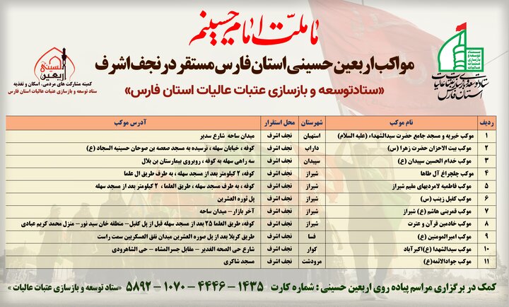 اسامی موکبهای فارس در اربعین ۱۴۰۲ اعلام شد