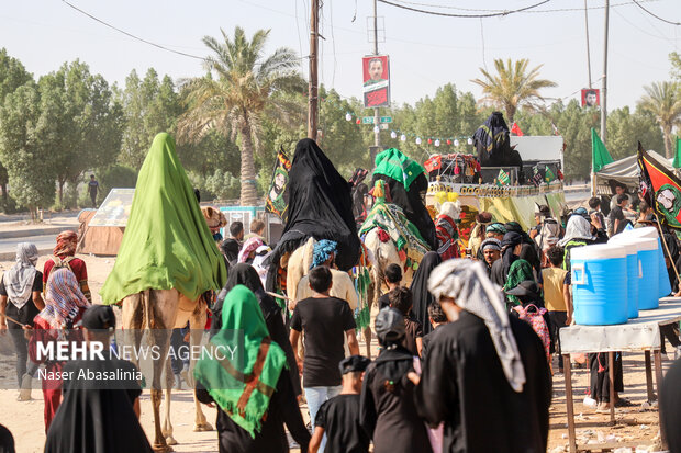 Arbaeen pilgrims walking toward Imam Hussein (AS) shrine
