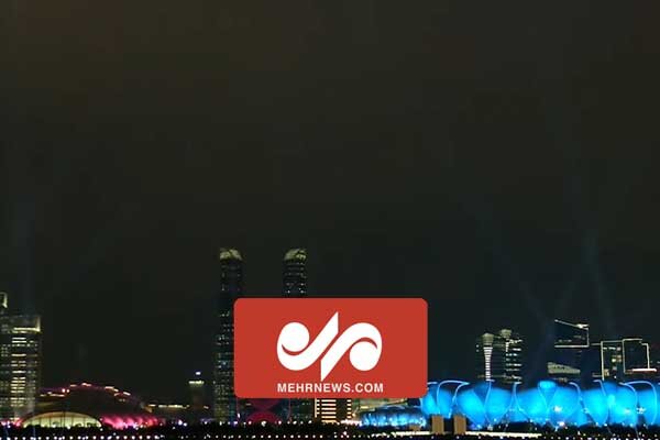 نورپردازی زیبای محل برگزاری مراسم افتتاحیه بازیهای آسیایی هانگژو