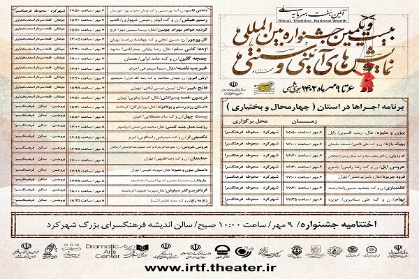 برگزاری بیست و یکمین جشنواره نمایش‌های آئینی و سنتی در شهرکرد 