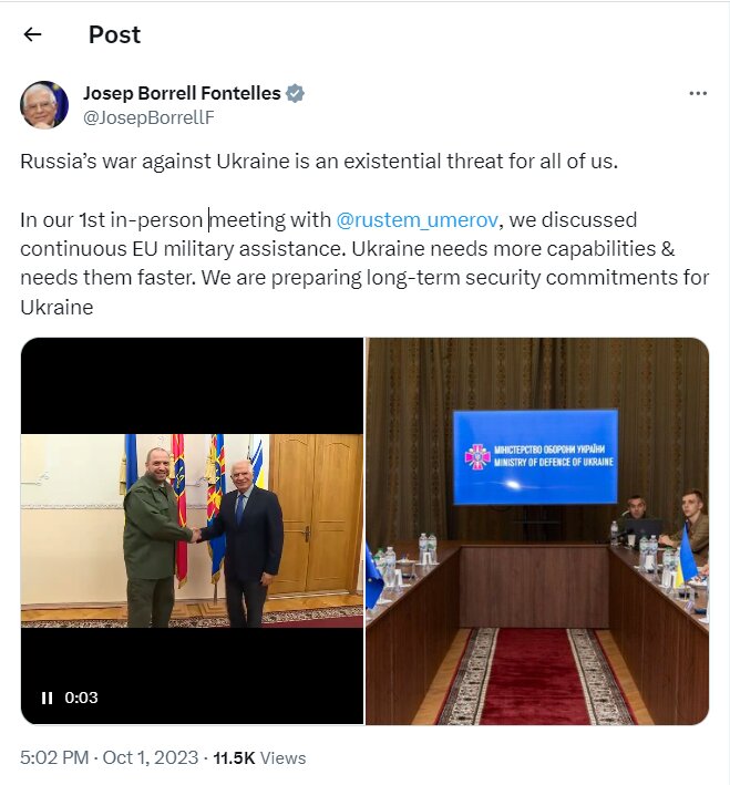 دیدار «بورل» با رییسجمهور و وزیر دفاع جدید اوکراین+ تصاویر