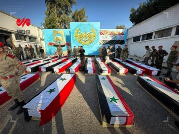 مراسم تشییع پیکر نظامیان کشته‌شده ارتش سوریه+ تصاویر