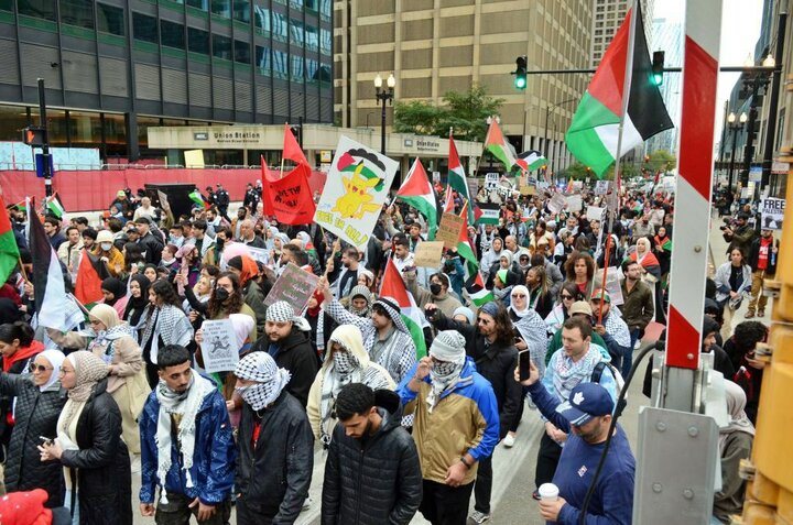 تظاهرات مردمی در دفاع از فلسطین و مردم غزه در آمریکا+ تصاویر
