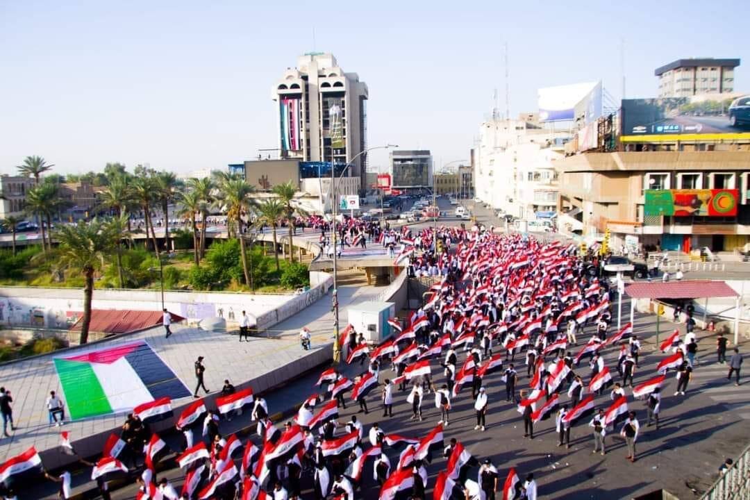 حضور پرشور حامیان فلسطین در میدان التحریر بغداد+فیلم