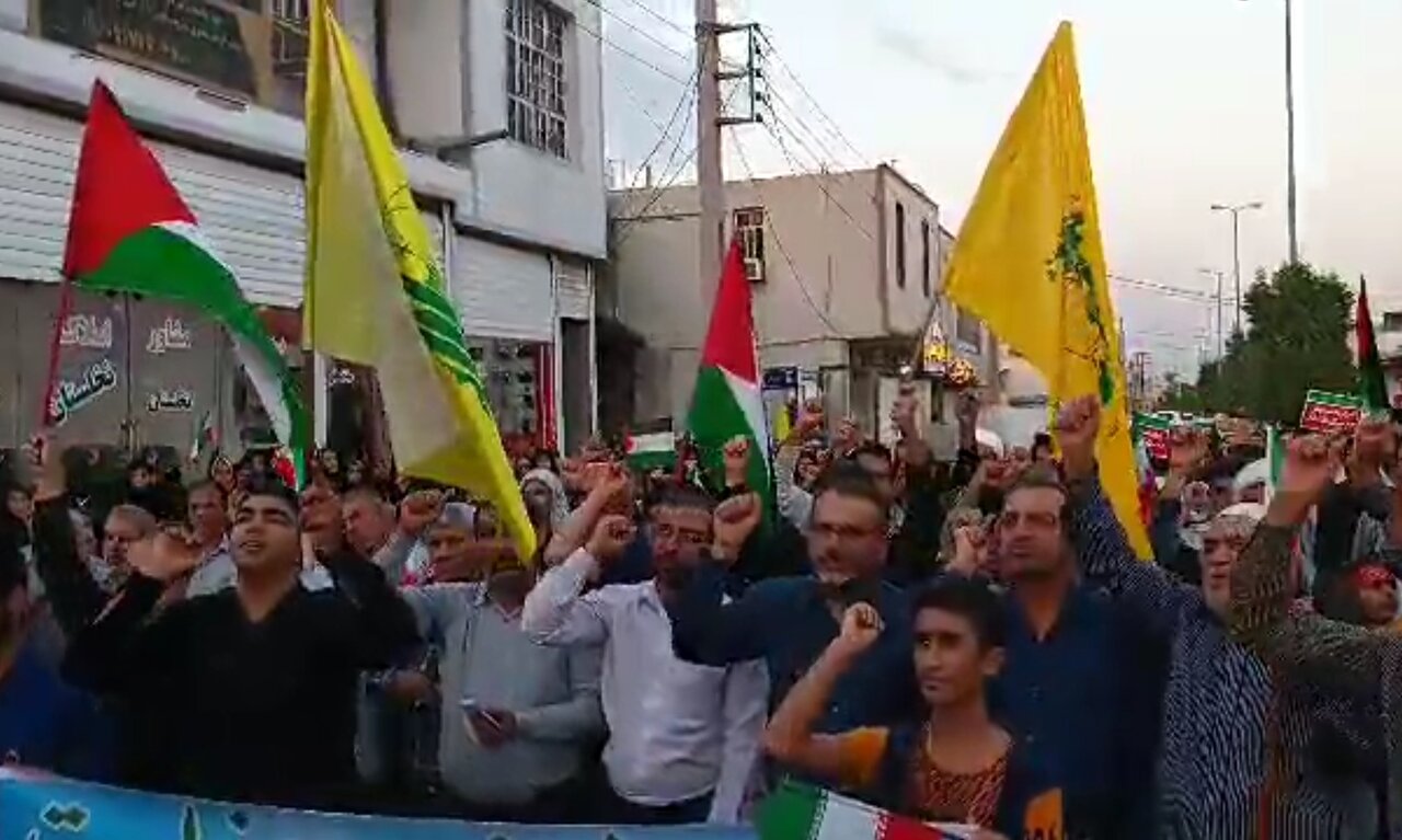 تجمع مردم آب‌پخش در محکومیت جنایات رژیم صهیونیستی