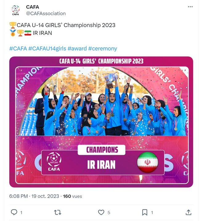 تمجید سایت کنفدراسیون فوتبال آسیا از  تیم دختران ایران