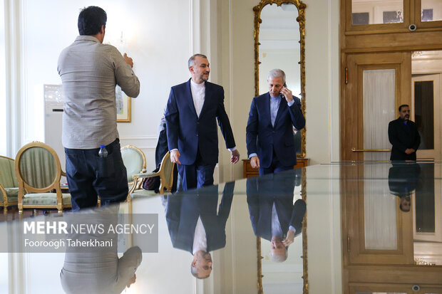 حسین امیر عبدالهییان وزیر امور خارجه ایران در حال ورود به محل برگزاری دومین نشست ساز و کار منطقه‌ای ۳+۳ در تهران است 