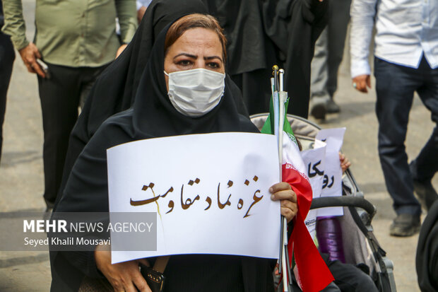 راهپیمایی مردمی حمایت از فلسطین در روستای غزاویه بزرگ کارون