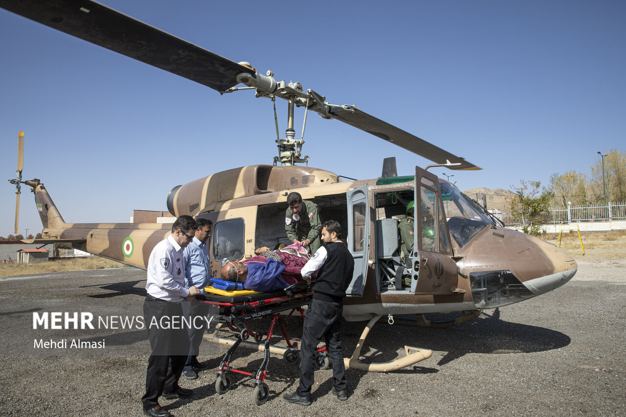 انتقال اعضای بیمار مرگ مغزی بندرعباسی با بالگرد اورژانس به شیراز