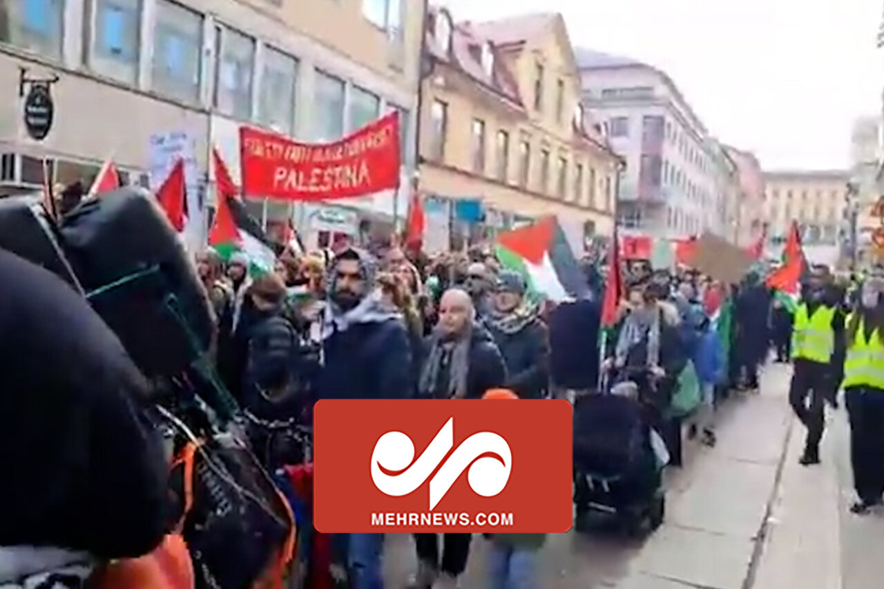 هزاران نفر از مردم سوئد در حمایت از فلسطین به خیابان‌ها آمدند