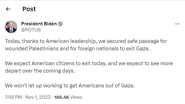 بایدن: شهروندان آمریکایی بیشتری از غزه خارج می‌شوند