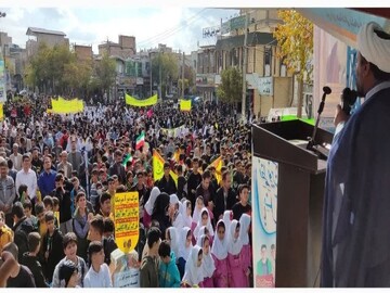 سخنرانی مدیرکل تبلبغات اسلامی کردستان در راهپیمایی ۱۳ آبان دهگلان