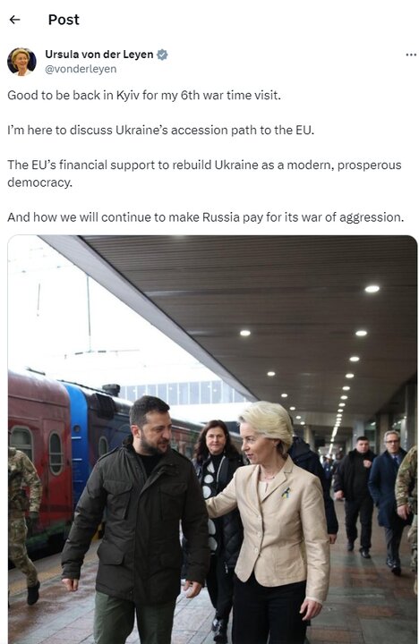 محورهای دیدار رئیس کمیسیون اروپا با «زلنسکی» در کی‌یف