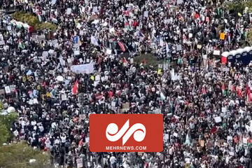 تجمع انبوه طرفداران فلسطین در واشنگتن دی‌سی پایتخت ایالات متحده