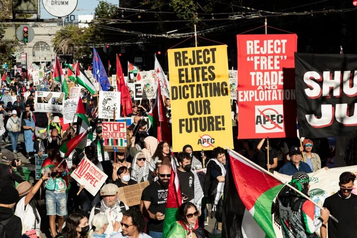 Activists gather outside APEC summit condemn Gaza genocide