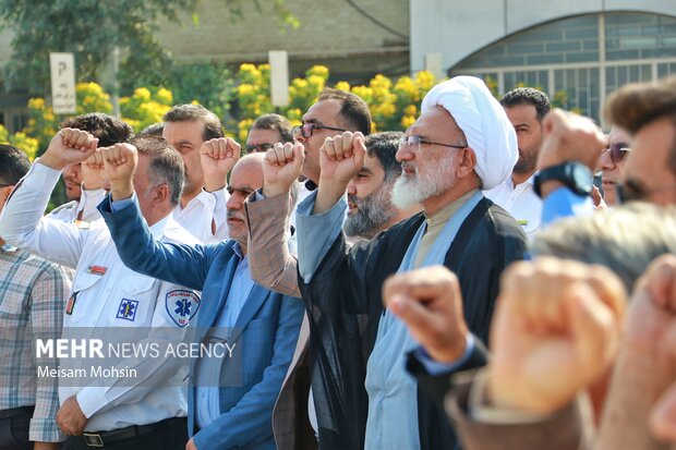 تجمع کادر درمانی بیمارستانی آبادان در محکومیت جنایات رژیم صهیونیستی در حمله به بیمارستانها