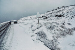 بارش برف در جاده طالقان - فشند/ محور همچنان بسته است