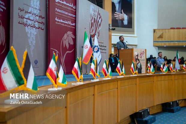محمدمهدی اسماعیلی وزیر فرهنگ و ارشاد اسلامی در همایش بین المللی"اشک مریم" در حال سخنرانی است
