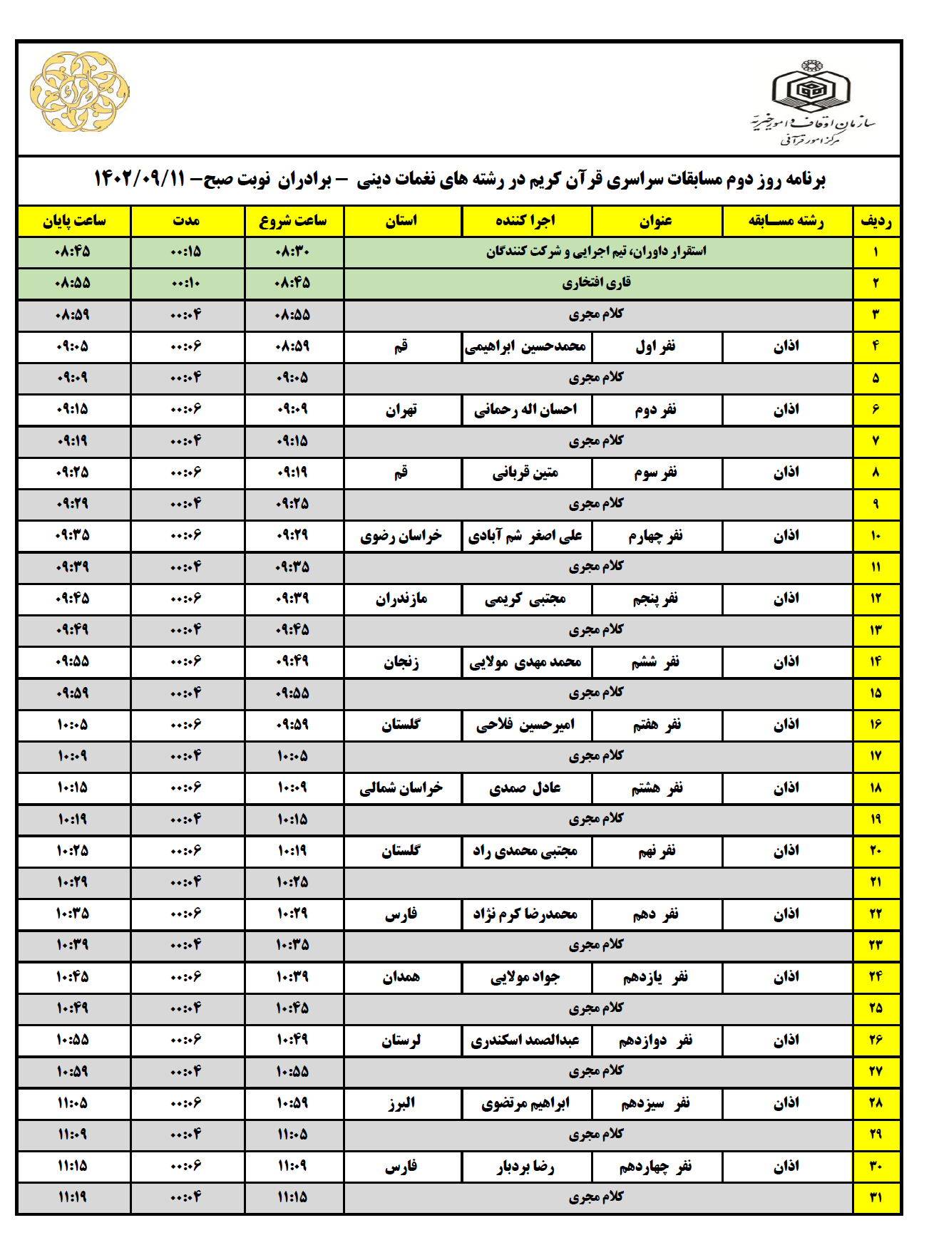 رقابت موذنین برتر کشور برگزار می‌شود + برنامه رقابت