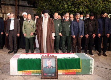 Leader prays over coffin of martyred IRGC general