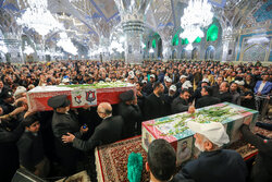 مراسم وداع با پیکر ۲ شهید حادثه تروریستی کرمان در حرم رضوی